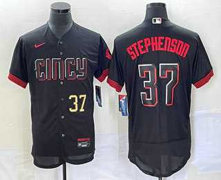Men's Cincinnati Reds #37 Tyler Stephenson Number Black 2023 City Connect Flex Base Stitched Jerseys,We sell and wholesale Men's Cincinnati Reds #37 Tyler Stephenson Number Black 2023 City Connect Flex Base Stitched Jerseys on line form chian!